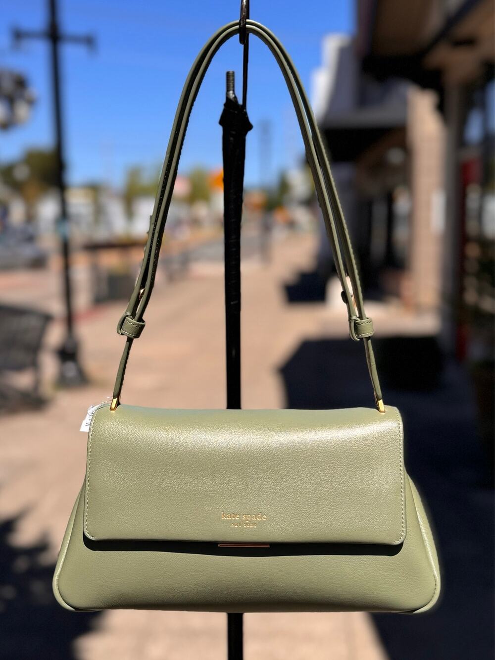 Kate Spade New York Green Leather Grace Convertible Cedar Standing Handbag NEW